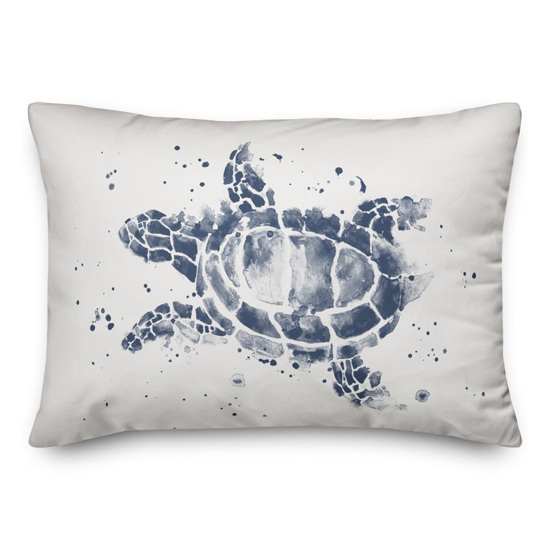  Housse et insert de coussin rectangulaire Splatter Sea Turtle, Bleu marine
