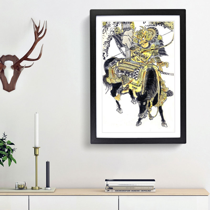 Mounted Warrior by Okumura Masanobu - Picture Frame Painting Print, 65cm H x 48cm W x 2cm D, Black Framed