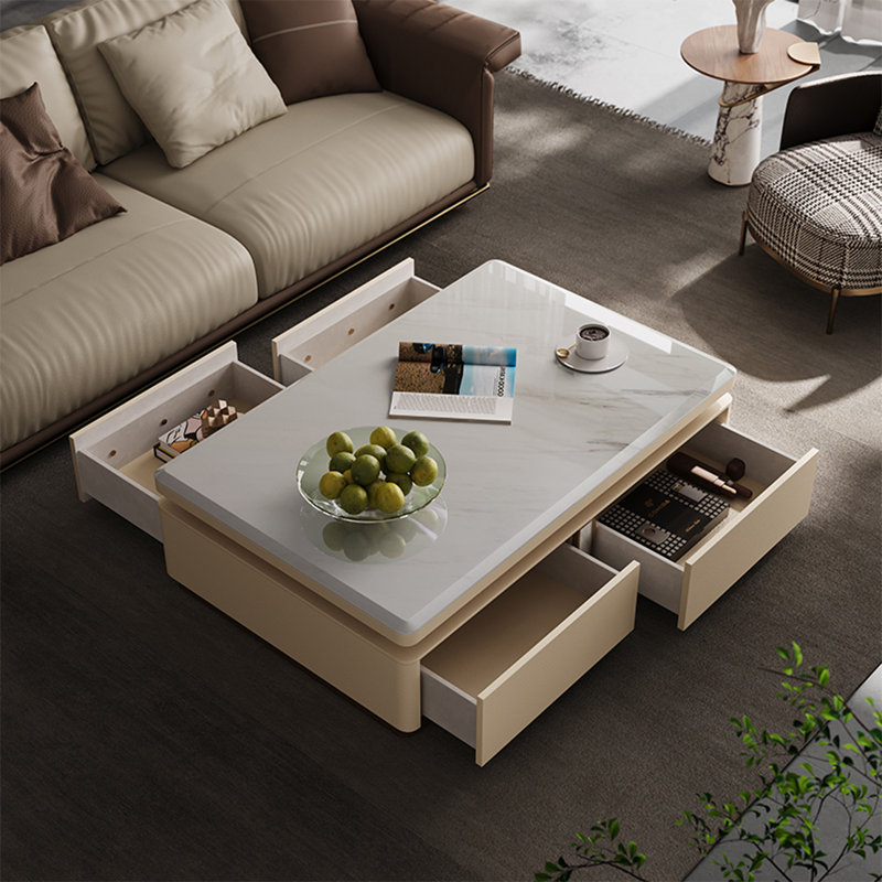 Table basse Luxury-lite rectangulaire en marbre, H 17,71 po x L 63 po x l 31,5 po