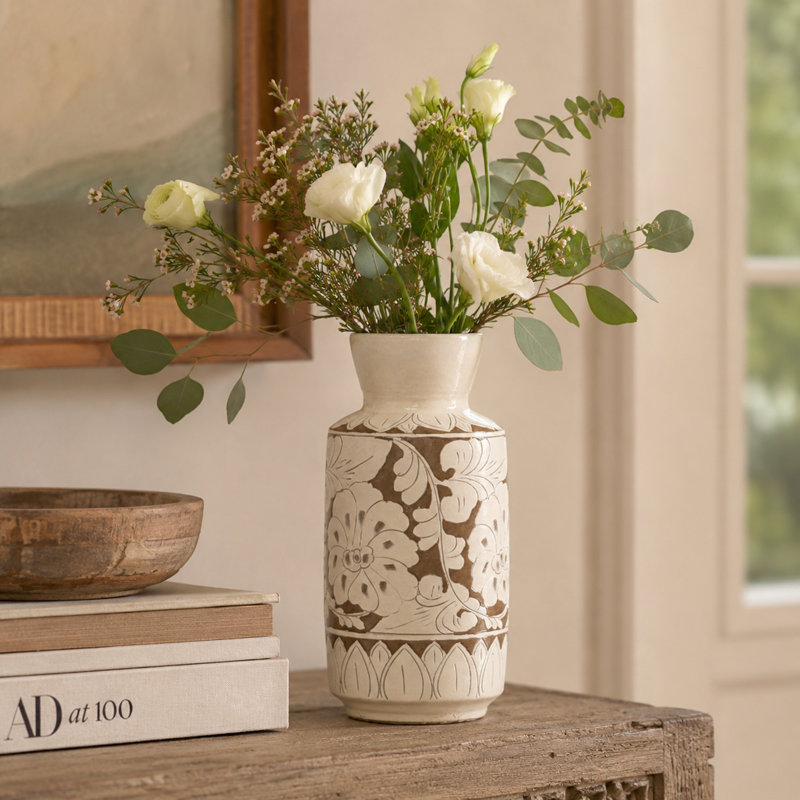 Env. Grand vase 15 "à double vitrage avec motif floral Amalfi 15" (ouverture 5,1 ")