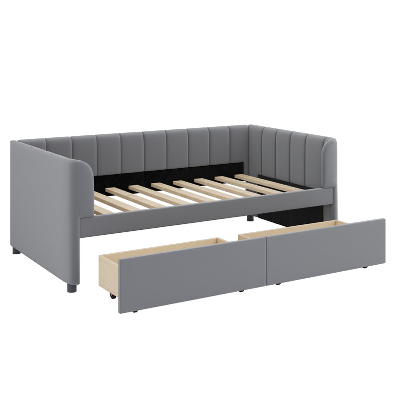 Shanav Twin Size Upholstered Daybed with Ergonomic Design Backrest and 2 Drawers, Grey