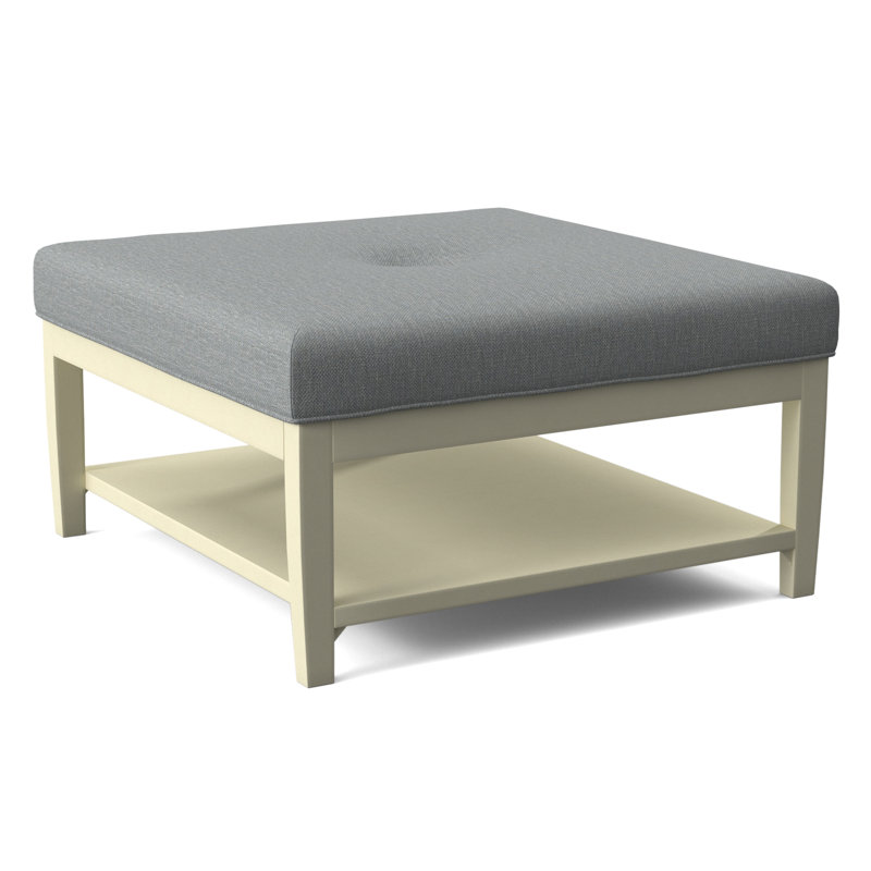 Hammond Square Ottoman, Antique Black Finish, Light Blue Performance Fabric; 0851-55