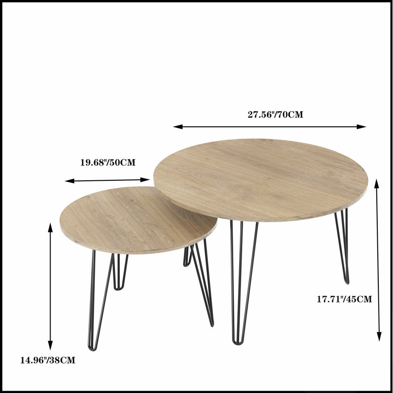 Ensemble de 2 tables basses gigognes rondes de 70 cm (27,56 po), plateau circulaire en bois pour une décoration de salon polyvalente et élégante