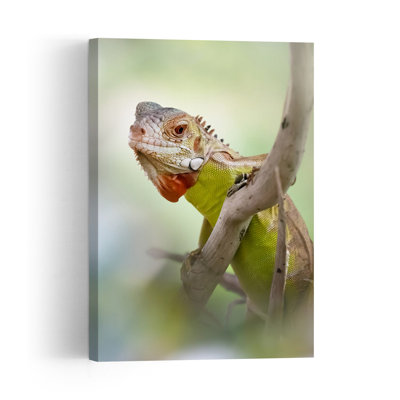 Vibrant Green Iguana Abstract Lizard Nature Portrait Wall Art Print by Fauzan Maududdin - Print