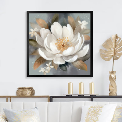 «Vibrant White Grey Peony Flower», impression sur toile