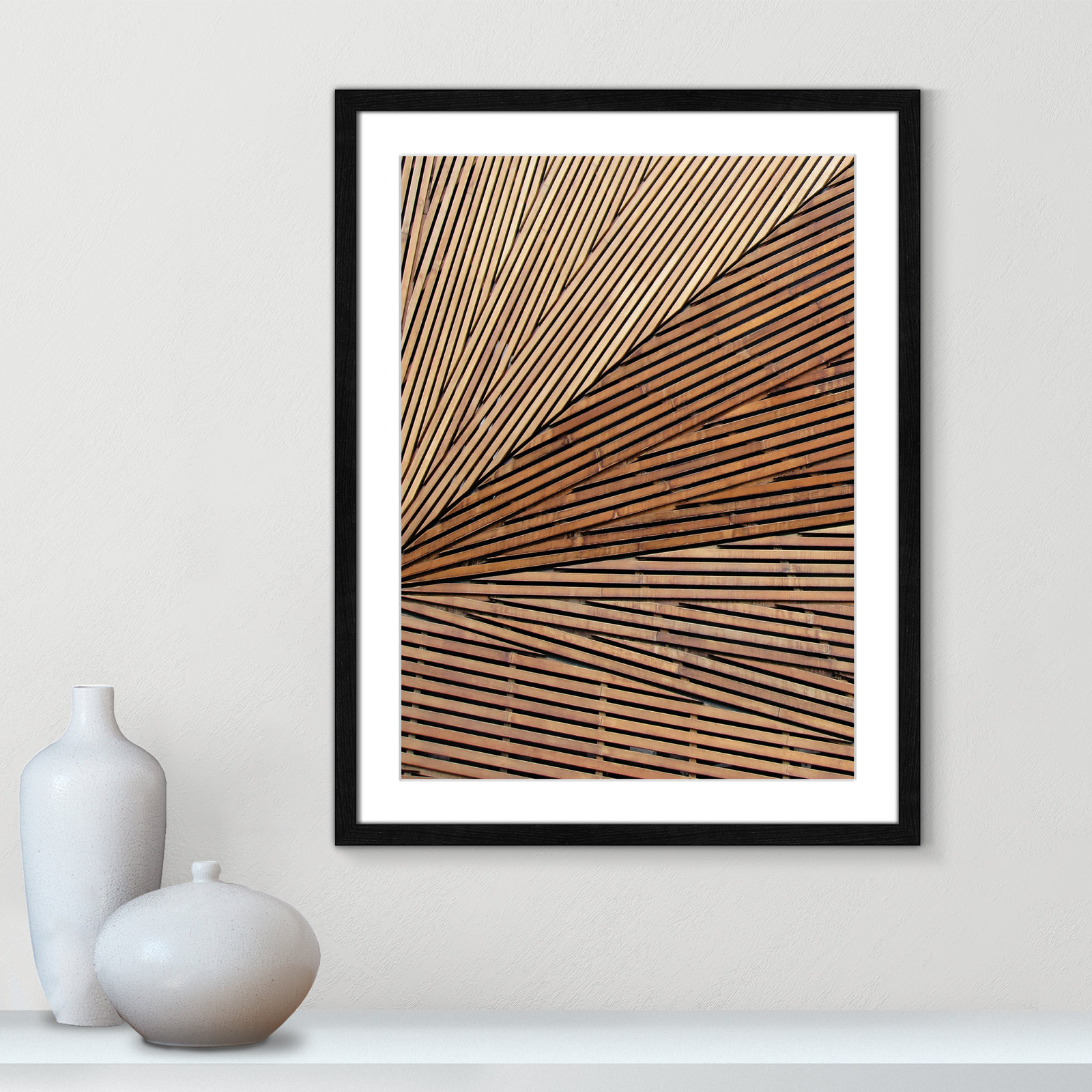 Fayette "Geometric Wood Panel 1" Print, Black Wood Grain, 23" H x 17" W x 0.75" D