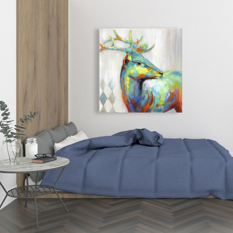 Abstract Color Spotted Deer - Blue Canvas Home Decor