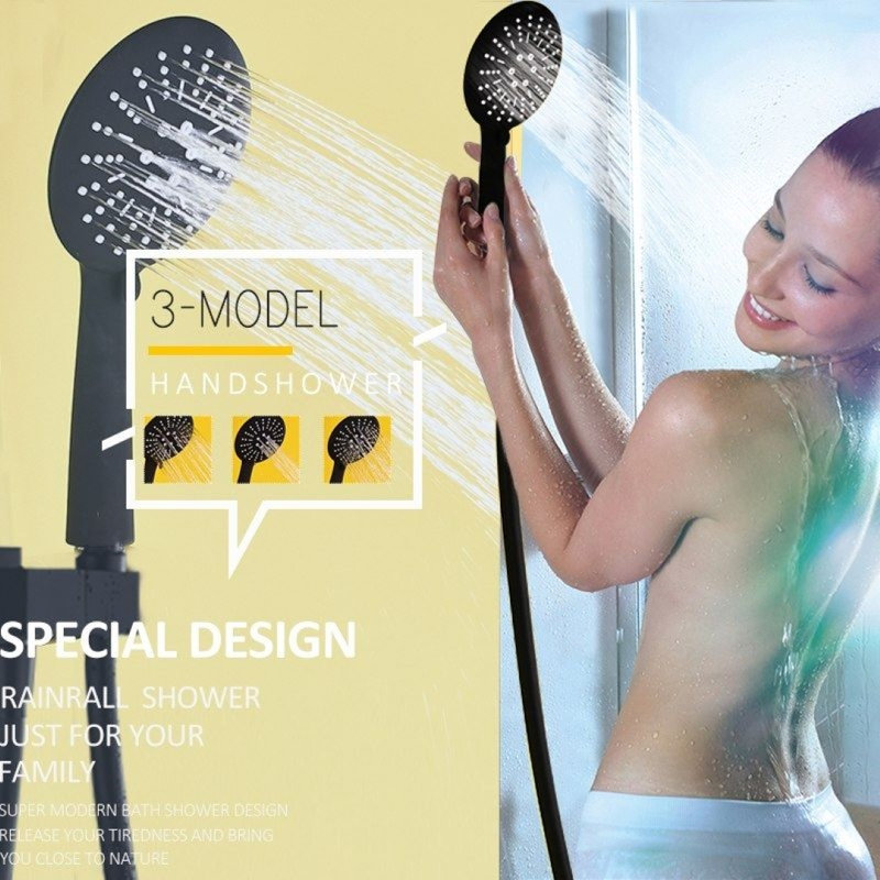 Tête de douche thermostatique noire à 3 voies avec douche à main et robinet Juno