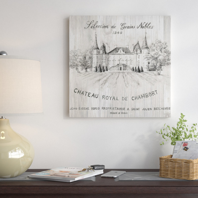« chateau chambort on wood », affiche rétro sur toile, H 12 po x l 12 po x P 0,75 po, Pas de tapis, Toile tendue