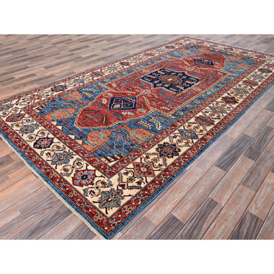 6'1"x11'7" Bayern Blue, Aryana Grade, Serapi Heriz with Geometric Medallion Design, Vegetable Dyes, High Mountain Wool, Hand Knotted, Soft Pile, Dense