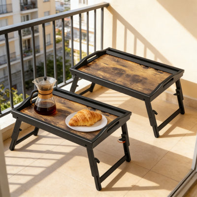 2-Pack Bamboo Bed Tray Table With Adjustable Folding Legs, Handles, And Phone Holder - Multi-Use Laptop Breakfast Serving Tray For Bed, Sofa, And Floor