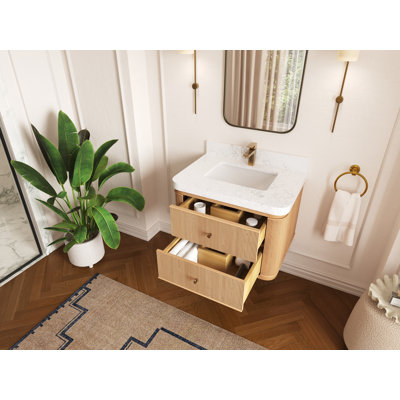 Hampton Floating Oak 30 In. W X 22 In. D Single Sink Bathroom Vanity In Dark Natural With 2 In.