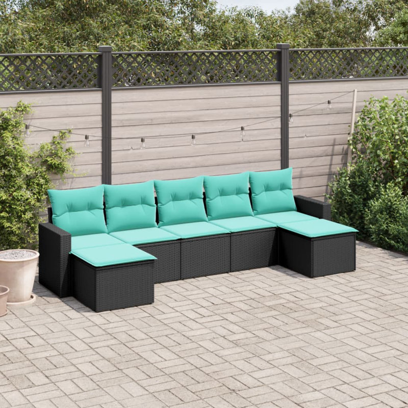 Ensemble de canapé de patio 7 pièces avec coussins en poly Ebern Designs, Bleu, Noir