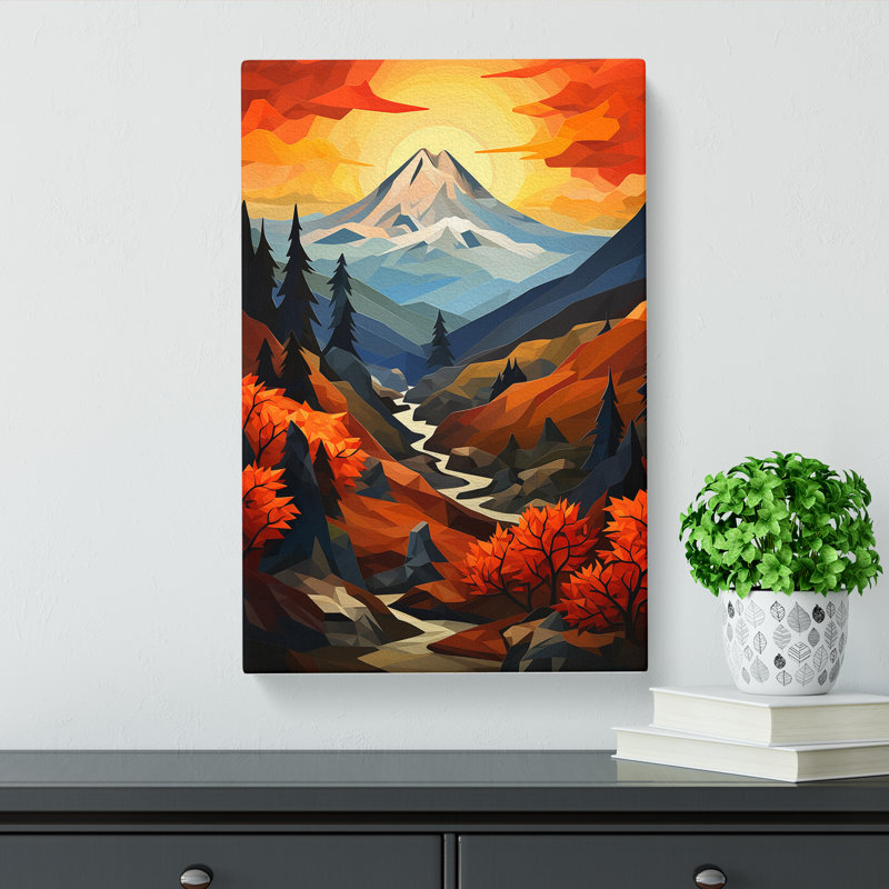 Japanese Mountains Cubism - Print, 50cm H x 35cm W x 3cm D