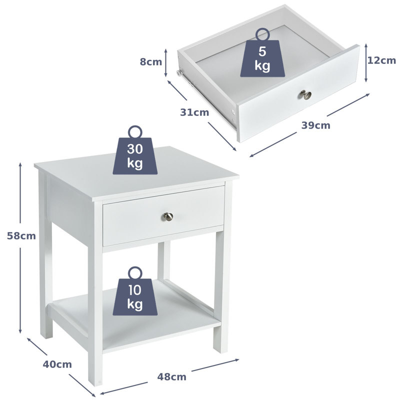 48cm W Manufactured Wood Bedside Table