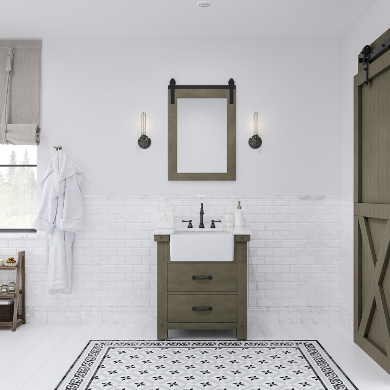 Paisley 30 In. Single Sink Carrara White Marble Countertop Vanity In Rustic Sienna With Mirror, Rostic Sienna