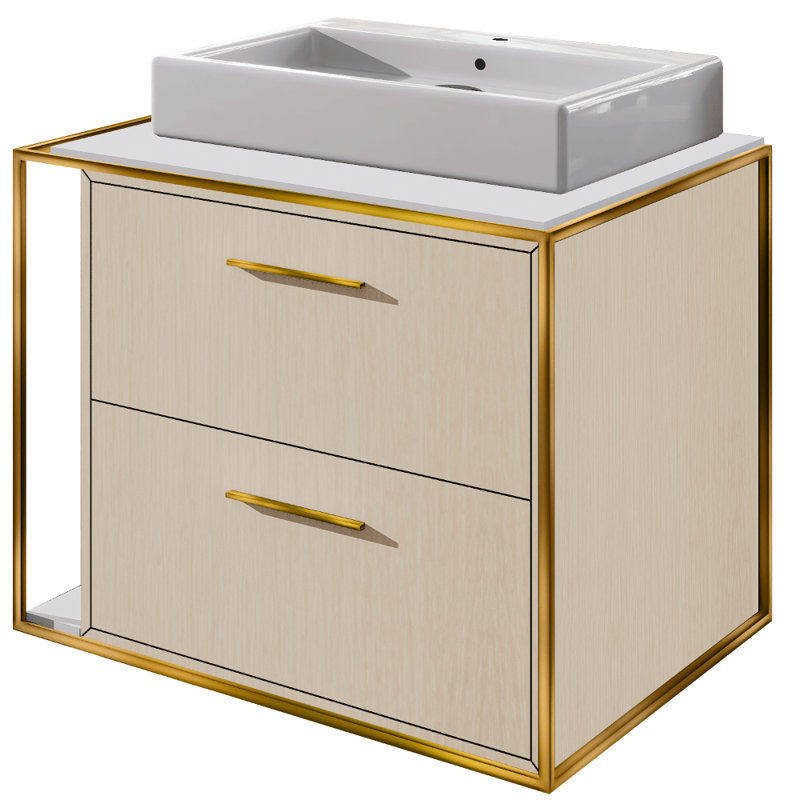 24'' W Single Vanity, Brass, Single-Hole, White Oak