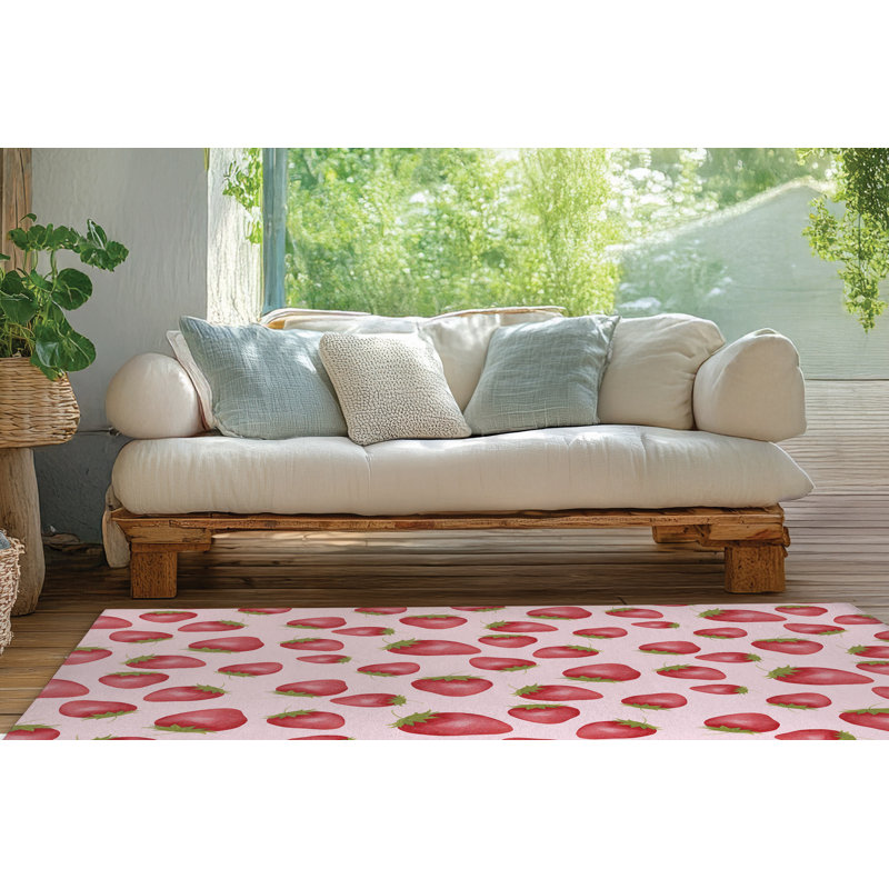 Summer Strawberries Outdoor Rug, Rectangle 4' x 6'