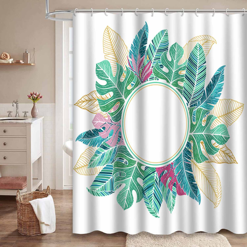Rideau de douche imperméable à motif floral de palmier tropical avec 12 crochets, L 72 po x l 84 po