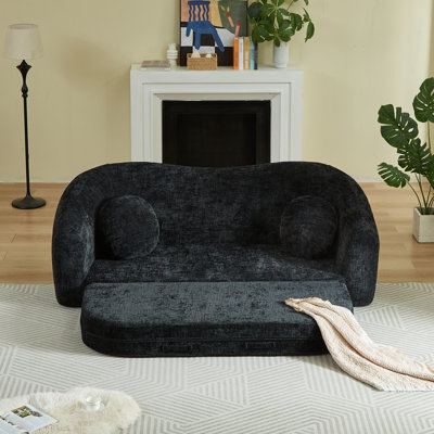Canapé inclinable incurvé convertible, canapé-lit pliant sans cadre 2 en 1 avec base coulissante et siège profond, canapé inclinable en chenille à deux places, aucun assemblage requis
