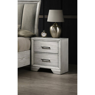 Table de chevet en bois massif pour chambre à coucher - Deux tiroirs au look contemporain