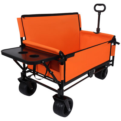 Chariot de chariot pliant convertible 3-en-1 avec banquette et plateau rabattable monté à l'arrière - Chariot utilitaire robuste de 500 lb, roues tout-terrain d'une capacité de 180 L pour le camping, la plage, les sports et le jardin