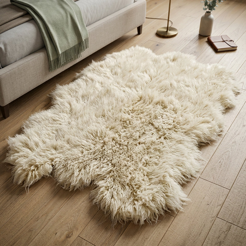Stylish Sheepskin Shape Flokati Rug. organic wool pile. Shaggy Wool Area Rug, 6' x 9'