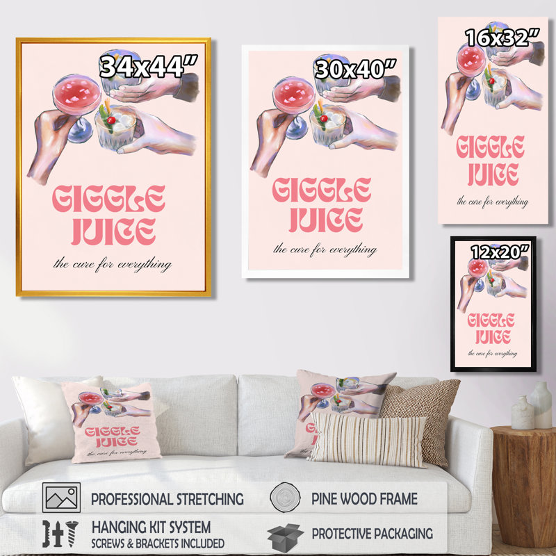 Giggle Juice, le remède pour tout - Décoration murale cocktails, Toile avec cadre flottant brun, H 20 po x l 12 po x P 1 po
