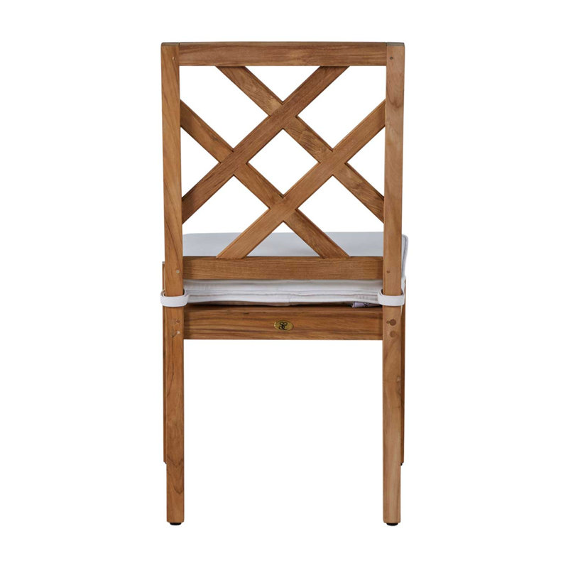 Haley Patio Dining Side Chair with Cushions, Natural Teak, Natural White, Welt