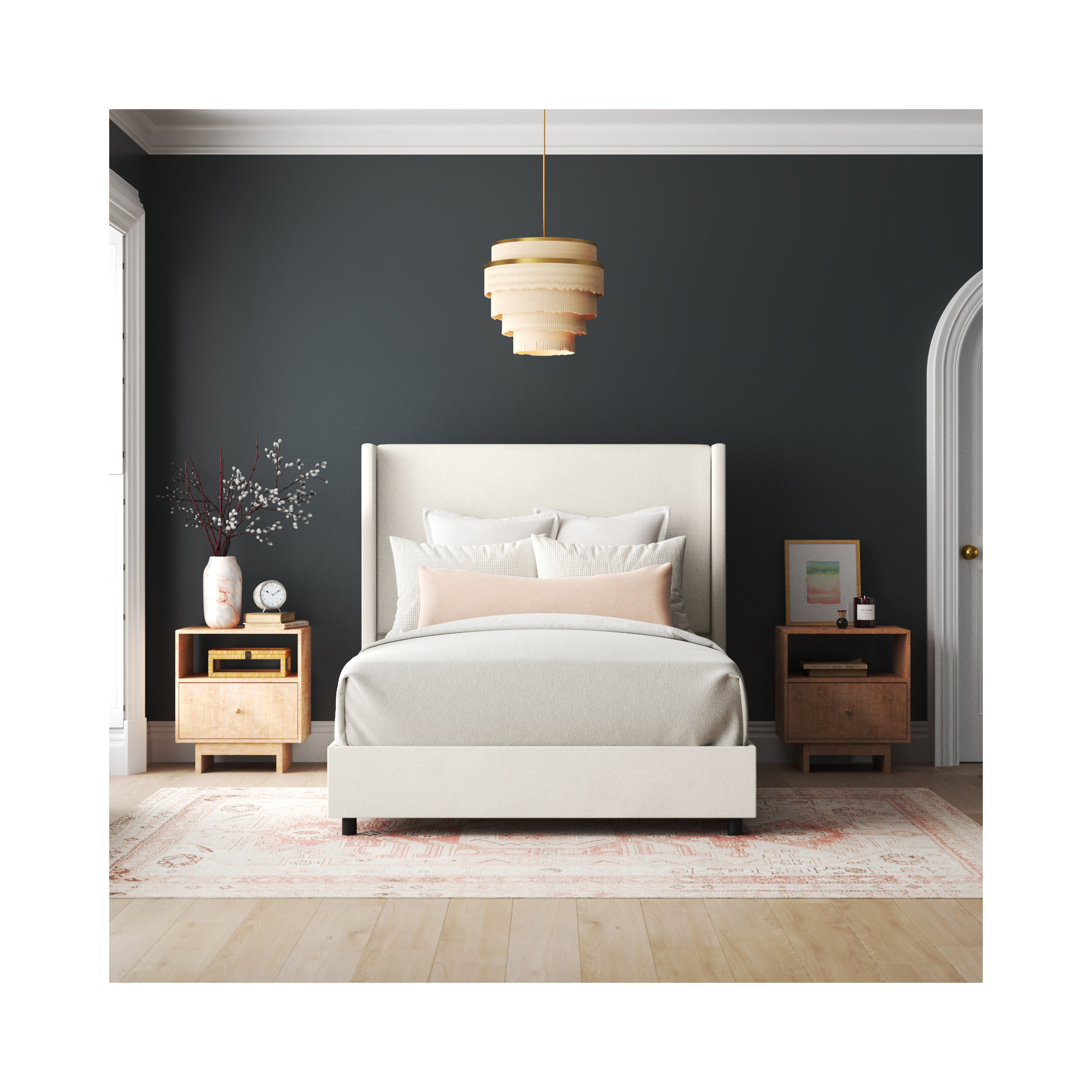 Hanson Upholstered Wingback Bed, Twin, Classic Snow Boucle