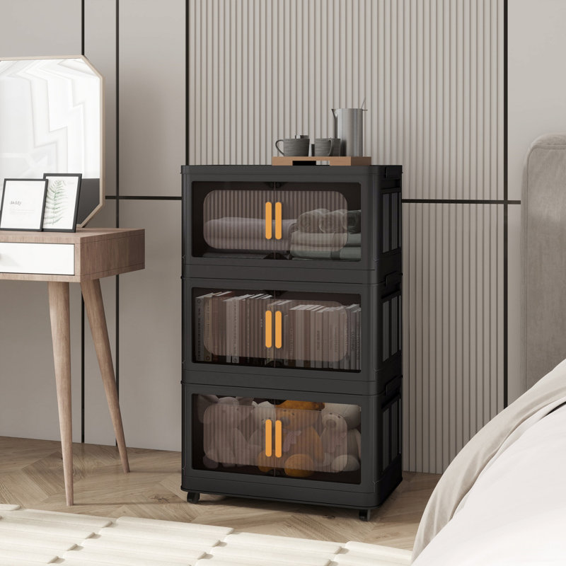Armoire de rangement pliante, armoire de rangement en plastique avec roulettes inférieures