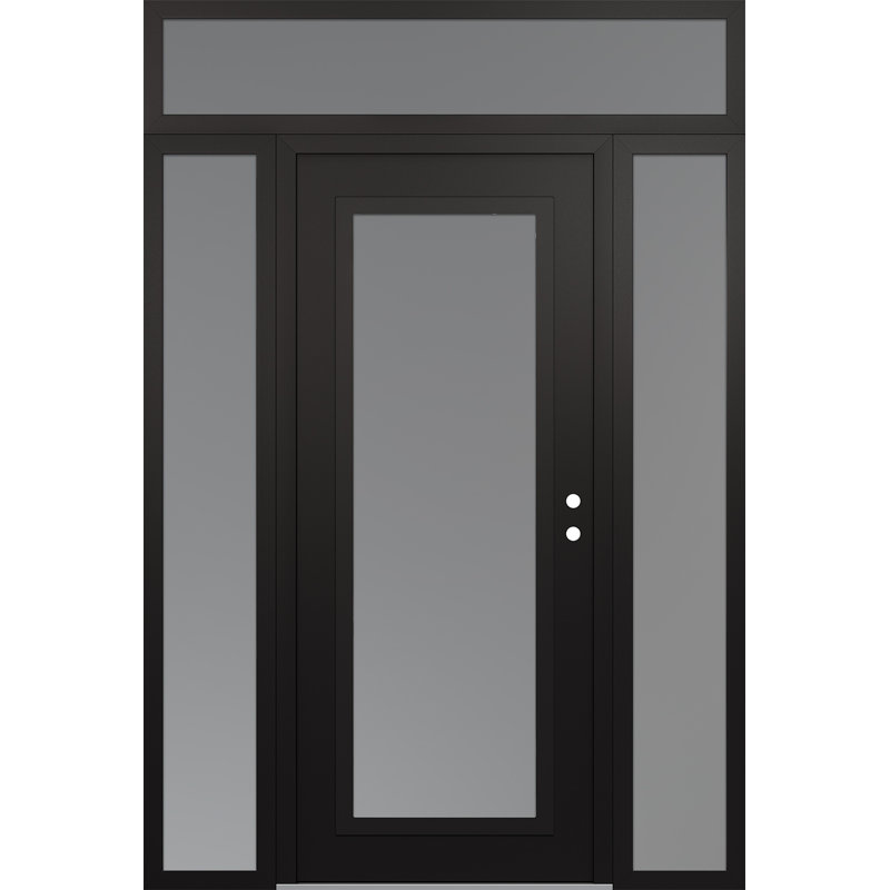Panneau d'entrée en acier noir et blanc avec 2 panneaux latéraux et porte d'entrée avant suspendue, L 61,06 po x H 95,69 po