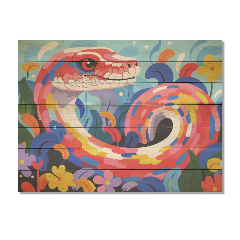 Popart Snakes Grace - Animal serpent sur bois, H 24 po x l 32 po x P 0,78 po