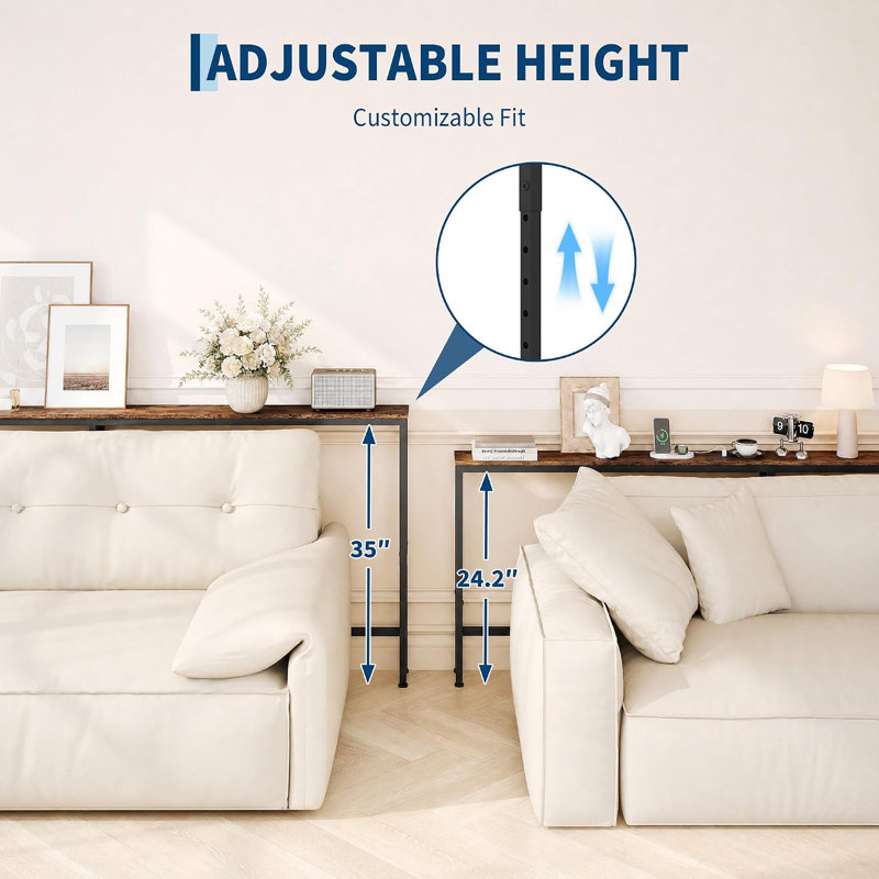 Table d'appoint étroite de 259 cm (102 po) à placer derrière le canapé - Hauteur réglable et borne de recharge, 102.7"