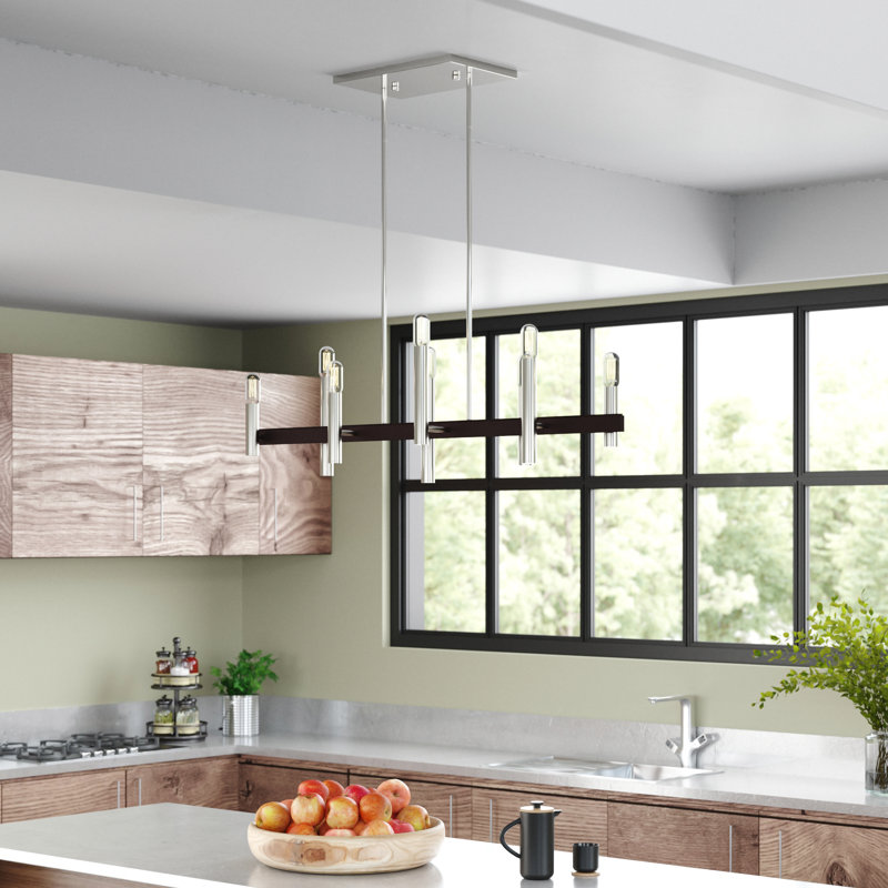 Lustre rectangulaire pour îlot de cuisine à 8 lumières Annies, Brossé