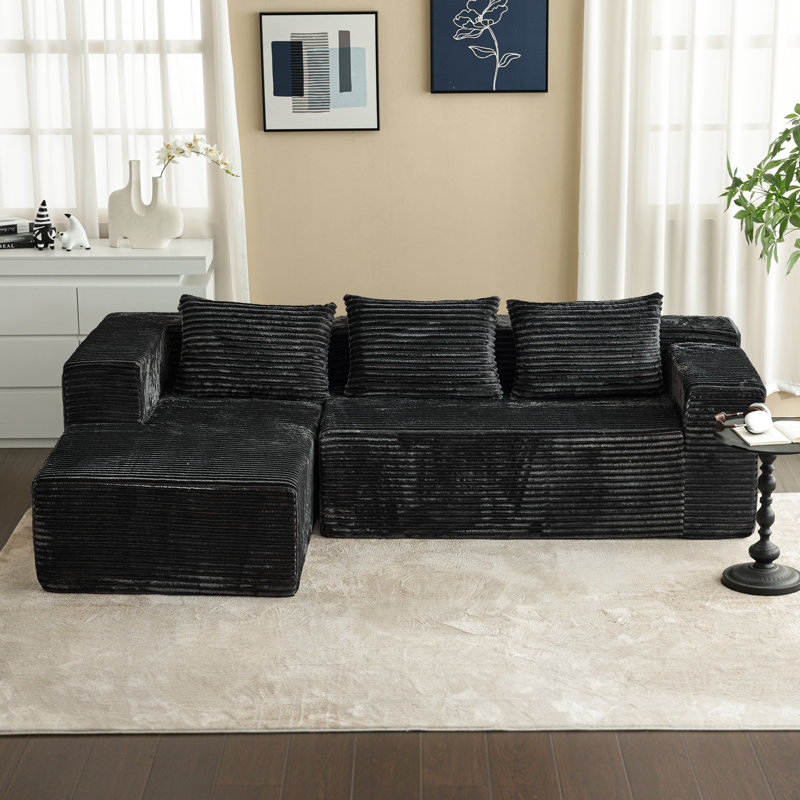 Canapé modulaire en L à assise profonde Boneless, Polyester noir