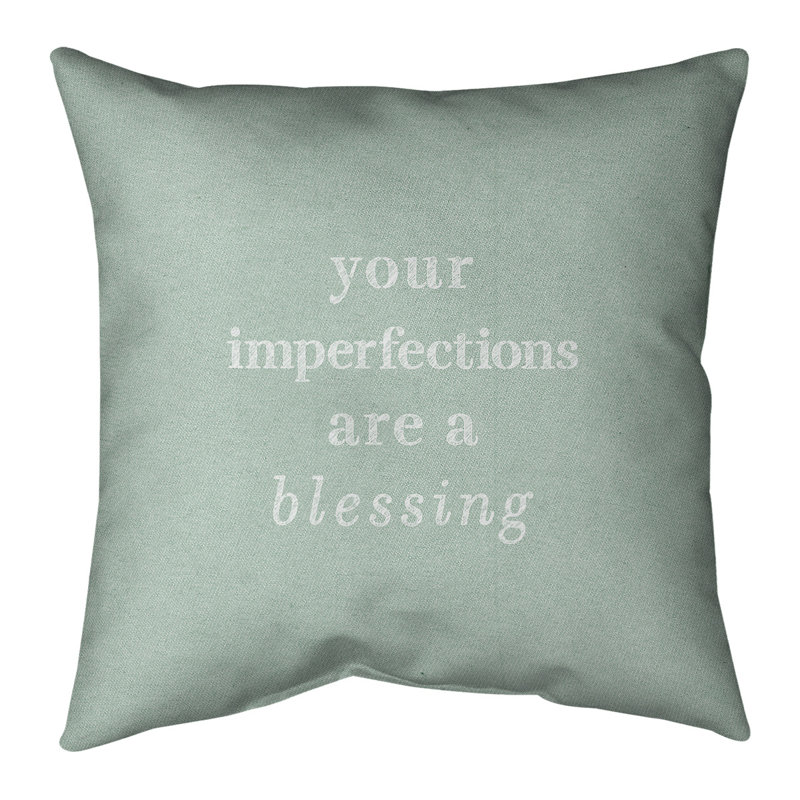 Coussin inspirant de citation inspirée des imperfections à la main, 18 po x 18 po, Vert / blanc