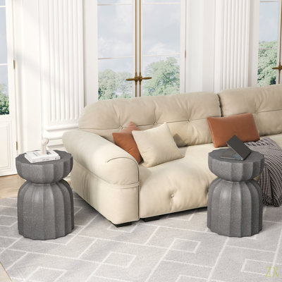 13" Modern Outdoor And Indoor Waterproof Coffee Table And Side Table Set, Durable Mgo Cement Design, Suitable For Patio, Garden, Backyard And Living Room, 2PC