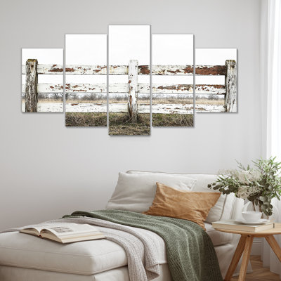 «Gray and Brown Farm Landscape Rustic Fence I», ensemble de reproduction d'art mural de ferme