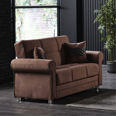 Convertible avec rangement, brun rougeâtre - siège confortable, idéal pour les petites maisons, capacité de poids de 600 lb, rembourré dans le lit, pieds, largeur du produit: 31,5 po