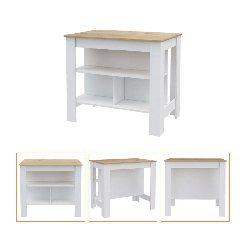 3-Shelf Kitchen Island White And Marble