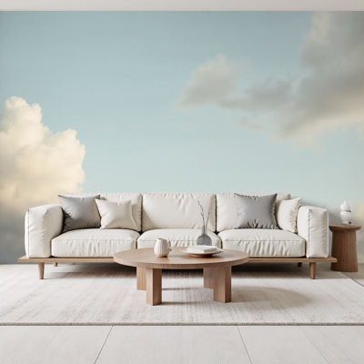 Boho Peel and Stick Wallpaper Soft Blue Sky Fluffy Minimalist Atmospheric Landscape Wall Murals 69"H x 96"W Removable PVC Wall Paper Self-Adhesive Wall Decor for Nursery Classroom Kids Bedroom Living Room