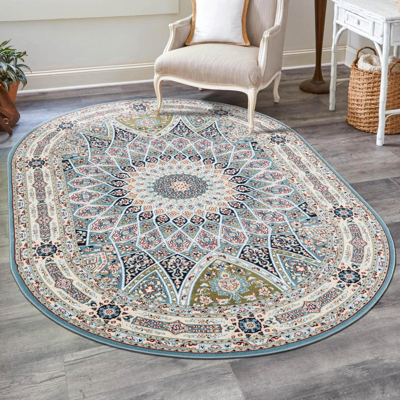 Tapis bleu Jackson Jackson, Ovale 5 pi 3 po x 8 pi, Blue