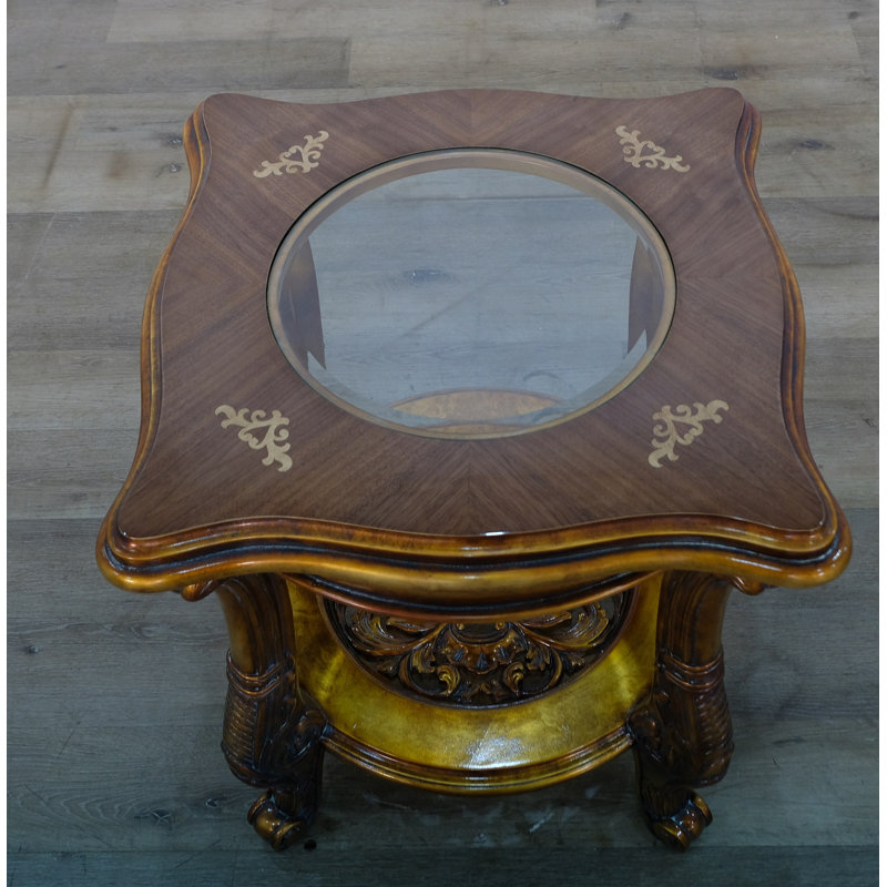Modigliani Glass End Table, Antique Dark Bronze