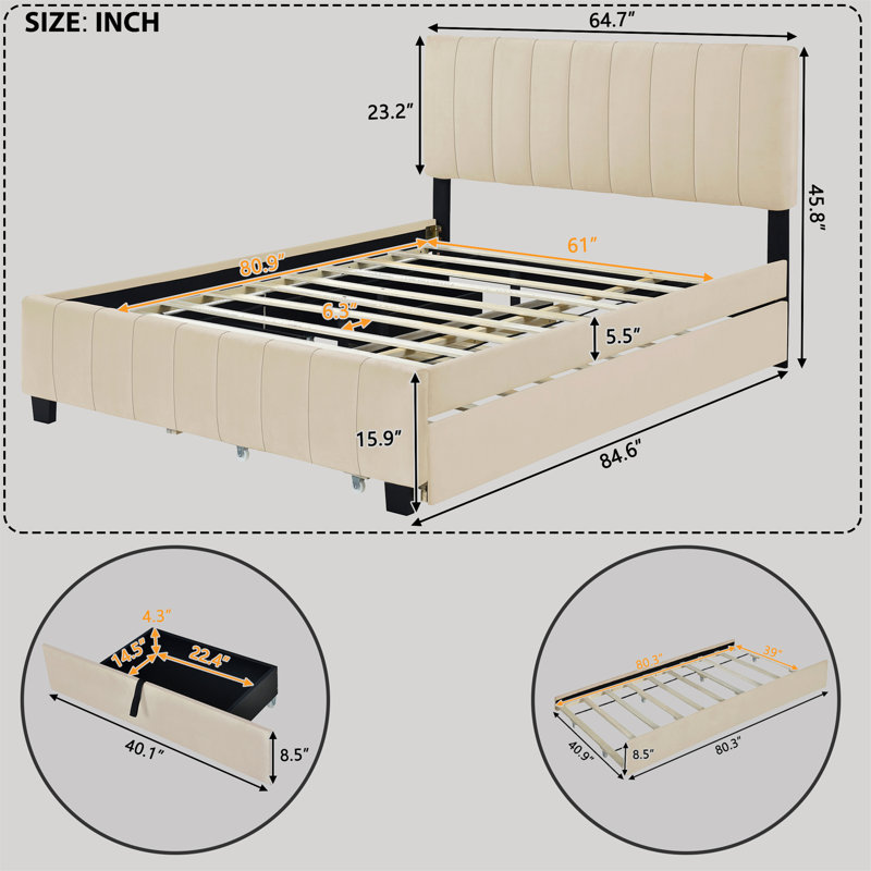 Grand lit plateforme Croce Maniram, Beige