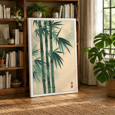 Three Bamboo Stems Japandi - Wrapped Canvas
