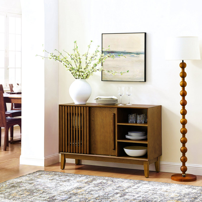 47.3" Sideboard Buffet Cabinet With Storage, Farmhouse Fluted Sideboard With 2 Doors & Solid Wood Feet, TV Media Console, Storage Cabinet