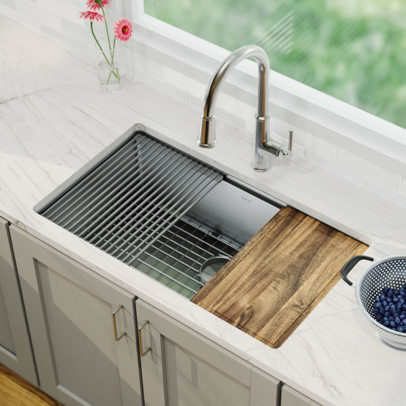 Évier de cuisine à cuve simple en acier inoxydable 32 "Elite