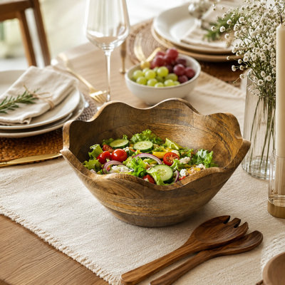 Hand Carved Mango Wood Scallop Bowl in Natural, Medium