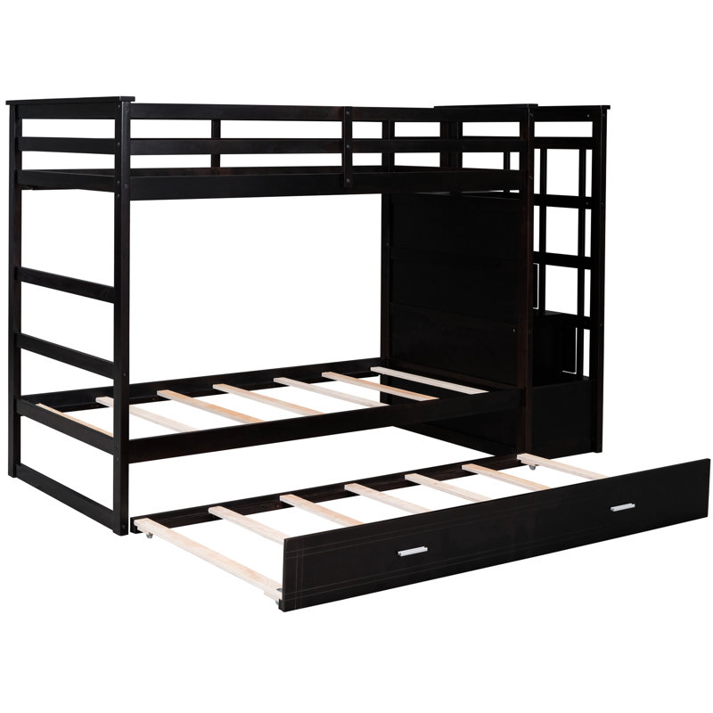 Lit simple superposé au dessus d'un lit gigogne en bois massif pour une chambre à coucher élégante et fonctionnelle, Espresso